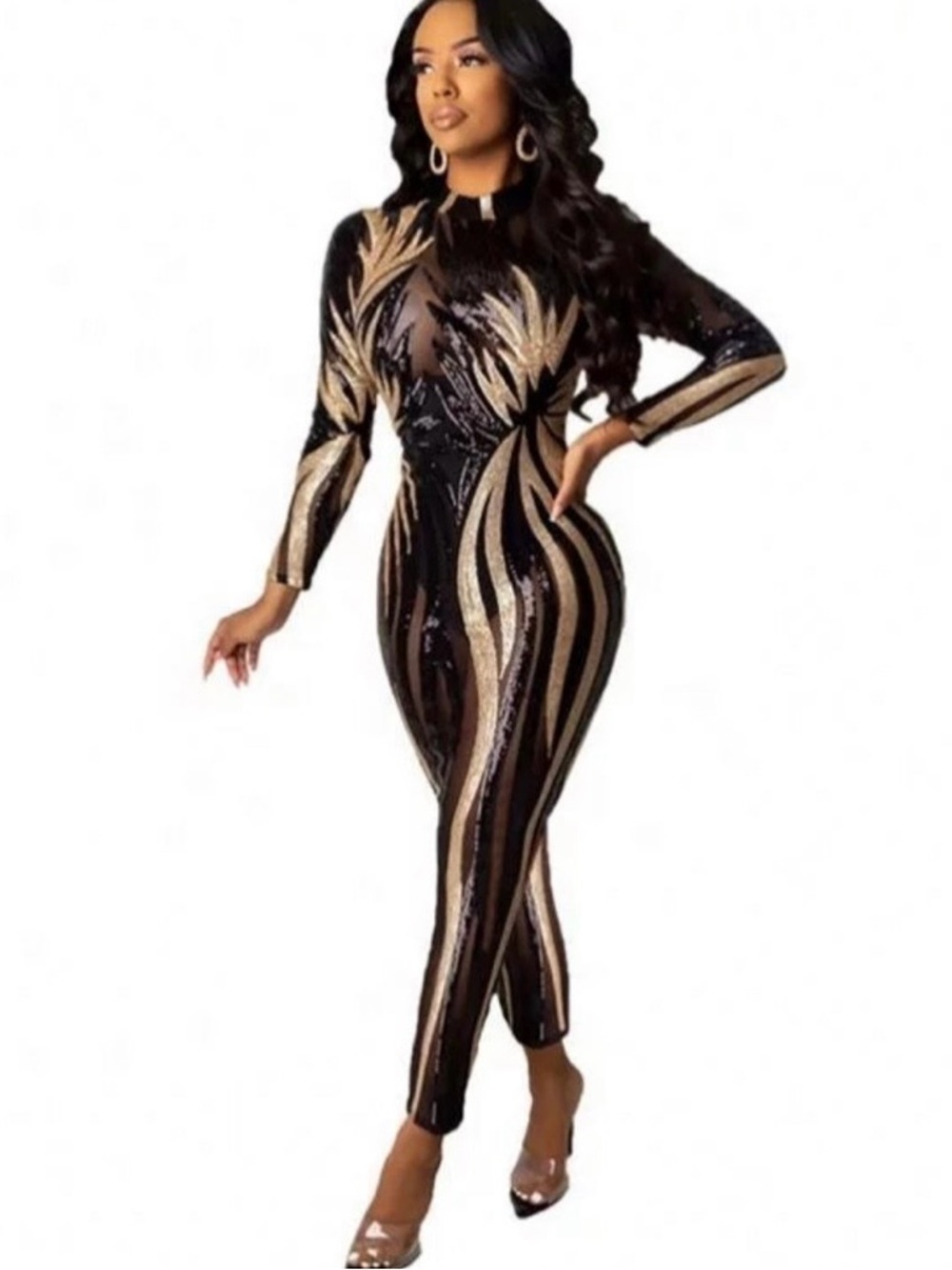 Black & Gold Sequin Jumpsuit - Elegant Evening Wear